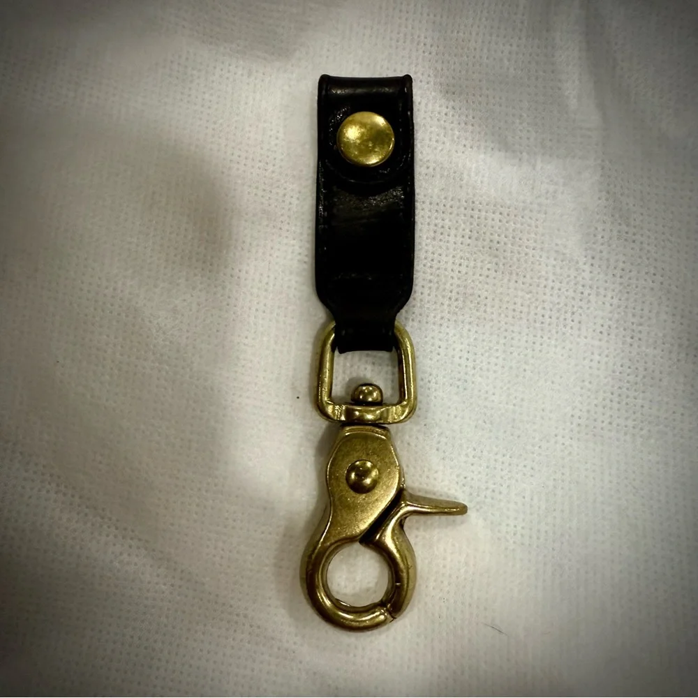 Coach Vintage Black Leather Trigger Brass Snap Keychain